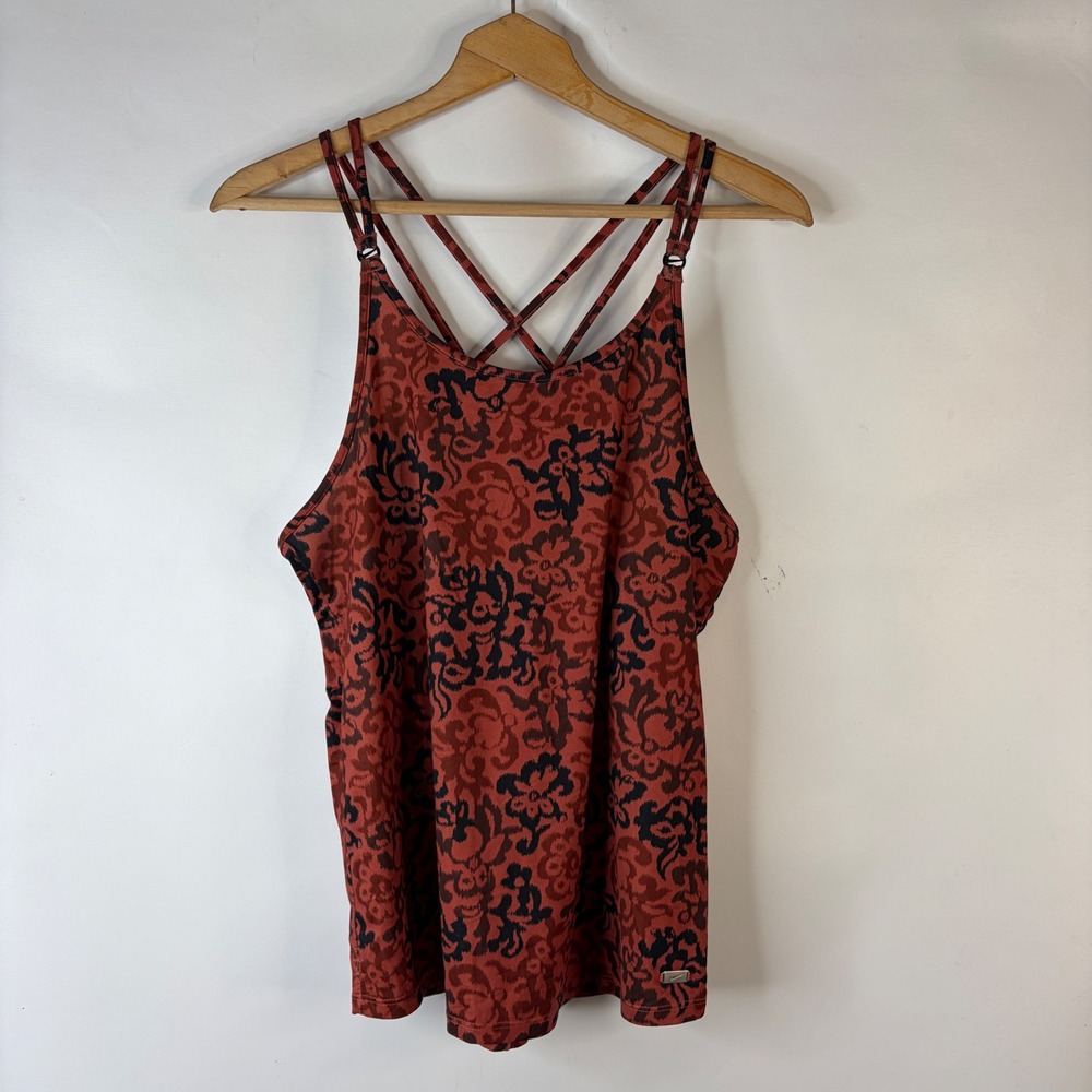 Nike Tank Top Women Large Rust Red Damask Floral Multi-Strap Crisscross Back